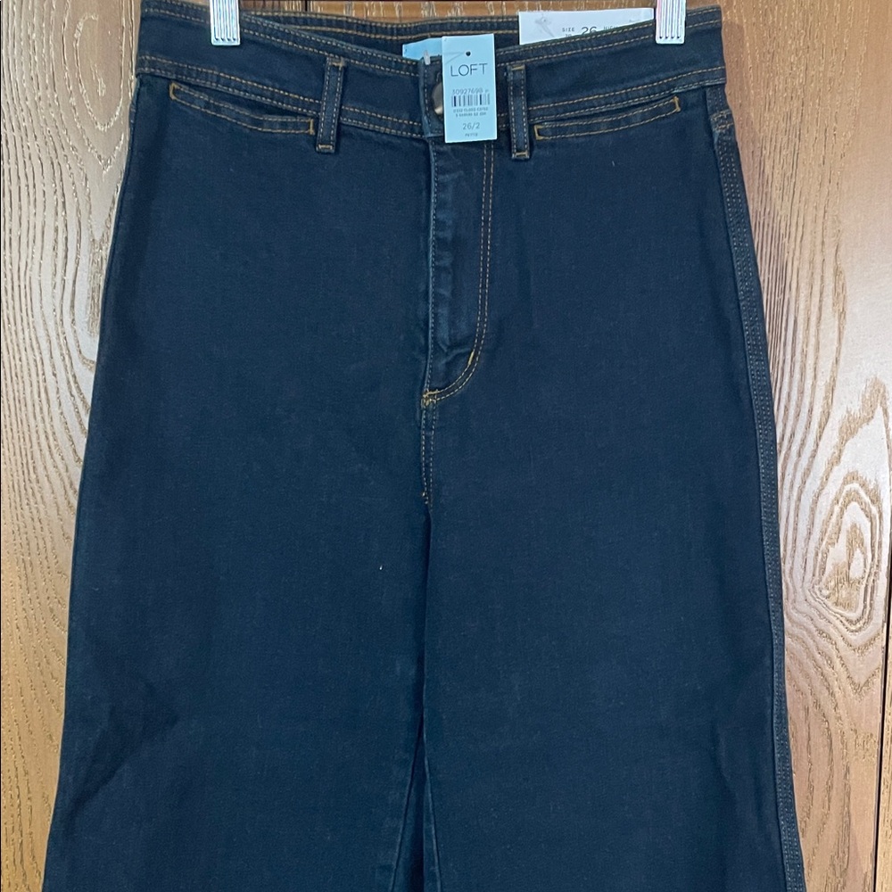 NWT - LOFT Midnight Blue Denim Jeans High Waist wide leg